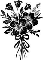 AI generated Silhouette spring flower bouquet tied with ribbon black color only vector