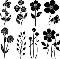 AI generated Silhouette spring flower collection black color only vector