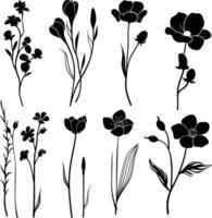 AI generated Silhouette spring flower collection black color only vector