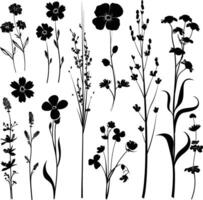 AI generated Silhouette spring flower collection black color only vector