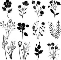 AI generated Silhouette spring flower collection black color only vector