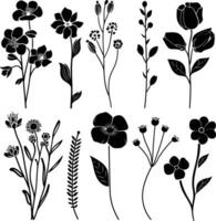 AI generated Silhouette spring flower collection black color only vector