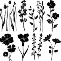 AI generated Silhouette spring flower collection black color only vector