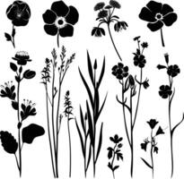 AI generated Silhouette spring flower collection black color only vector