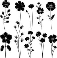 AI generated Silhouette spring flower collection black color only vector