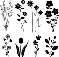 AI generated Silhouette spring flower collection black color only vector