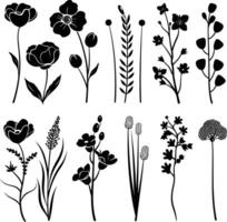 AI generated Silhouette spring flower collection black color only vector