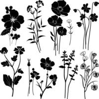 AI generated Silhouette spring flower collection black color only vector