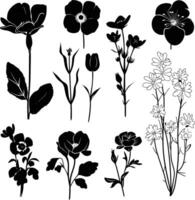 AI generated Silhouette spring flower collection black color only vector