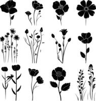 AI generated Silhouette spring flower collection black color only vector