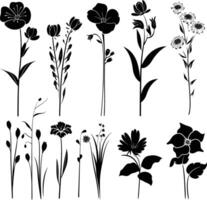 AI generated Silhouette spring flower collection black color only vector