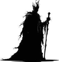 AI generated Silhouette undead king in mmorpg game black color only vector