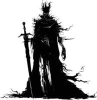 AI generated Silhouette undead king in mmorpg game black color only vector