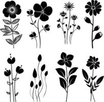 AI generated Silhouette spring flower collection black color only vector