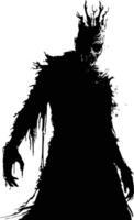 AI generated Silhouette undead king in mmorpg game black color only vector