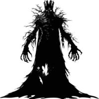 AI generated Silhouette undead king in mmorpg game black color only vector