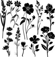 AI generated Silhouette spring flower collection black color only vector