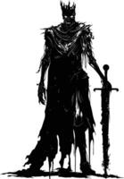 AI generated Silhouette undead king in mmorpg game black color only vector