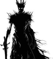 AI generated Silhouette undead king in mmorpg game black color only vector