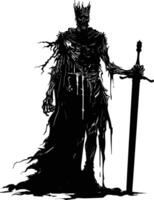 AI generated Silhouette undead king in mmorpg game black color only vector