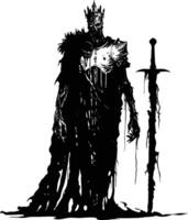 AI generated Silhouette undead king in mmorpg game black color only vector