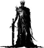 AI generated Silhouette undead king in mmorpg game black color only vector