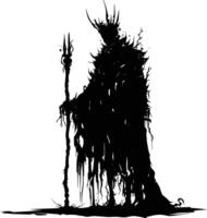 AI generated Silhouette undead king in mmorpg game black color only vector