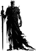 AI generated Silhouette undead king in mmorpg game black color only vector