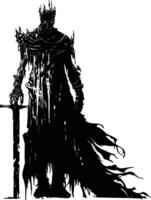 AI generated Silhouette undead king in mmorpg game black color only vector