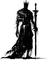 AI generated Silhouette undead king in mmorpg game black color only vector