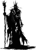 AI generated Silhouette undead king in mmorpg game black color only vector