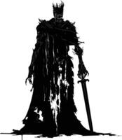 AI generated Silhouette undead king in mmorpg game black color only vector