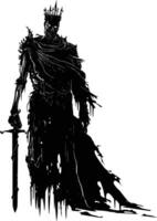 AI generated Silhouette undead king in mmorpg game black color only vector