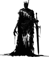 AI generated Silhouette undead king in mmorpg game black color only vector