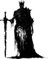 AI generated Silhouette undead king in mmorpg game black color only vector