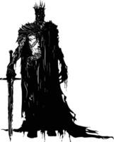 AI generated Silhouette undead king in mmorpg game black color only vector