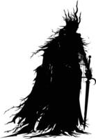 AI generated Silhouette undead king in mmorpg game black color only vector