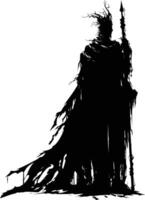 AI generated Silhouette undead king in mmorpg game black color only vector