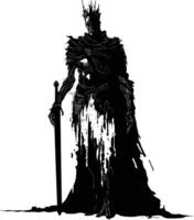 AI generated Silhouette undead king in mmorpg game black color only vector