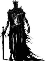 AI generated Silhouette undead king in mmorpg game black color only vector