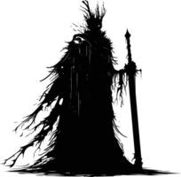 AI generated Silhouette undead king in mmorpg game black color only vector