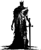 AI generated Silhouette undead king in mmorpg game black color only vector