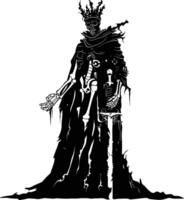 AI generated Silhouette undead king in mmorpg game black color only vector