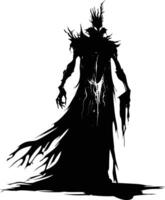 AI generated Silhouette undead king in mmorpg game black color only vector