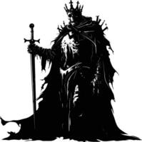 AI generated Silhouette undead king in mmorpg game black color only vector