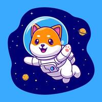 Cute Shiba Inu Astronaut Floating In Space Cartoon Vector Icon Illustration. Animal Science Icon Concept Isolated Premium Vector. Flat Cartoon Style