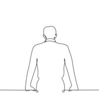 men sitting with his back to the viewer holding his hands on a support - one line drawing vector. the concept loner sitting vector