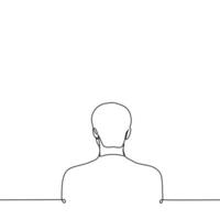 man standing with his back to the viewer shoulder-length portrait - one line drawing vector. concept of faceless, anonymous, ignoring vector