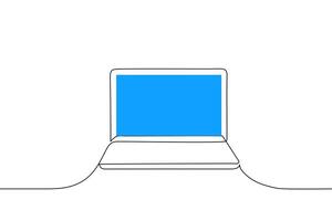 laptop open with blue screen - one line drawing vector. computer concept vector