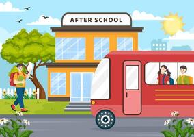 After School Vector Illustration with Students Leave School Building After Class or Program and Back to Home in Flat Cartoon Background